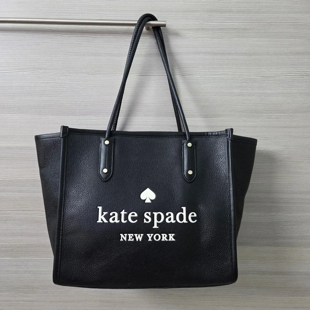 Kate Spade New York Ella Black Pebbled Leather Double Handles Zipper Tote Bag